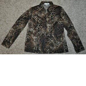 *Rafael Brown Leopard Button Up Shirt Large Womesn Long Sleeve Collared Top